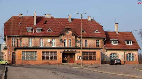 Budynek bylej stacji kolejowej w Wegorzewie.
